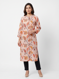 Light Brown Paisley Print Poly-Cotton Kurti - product view 1
