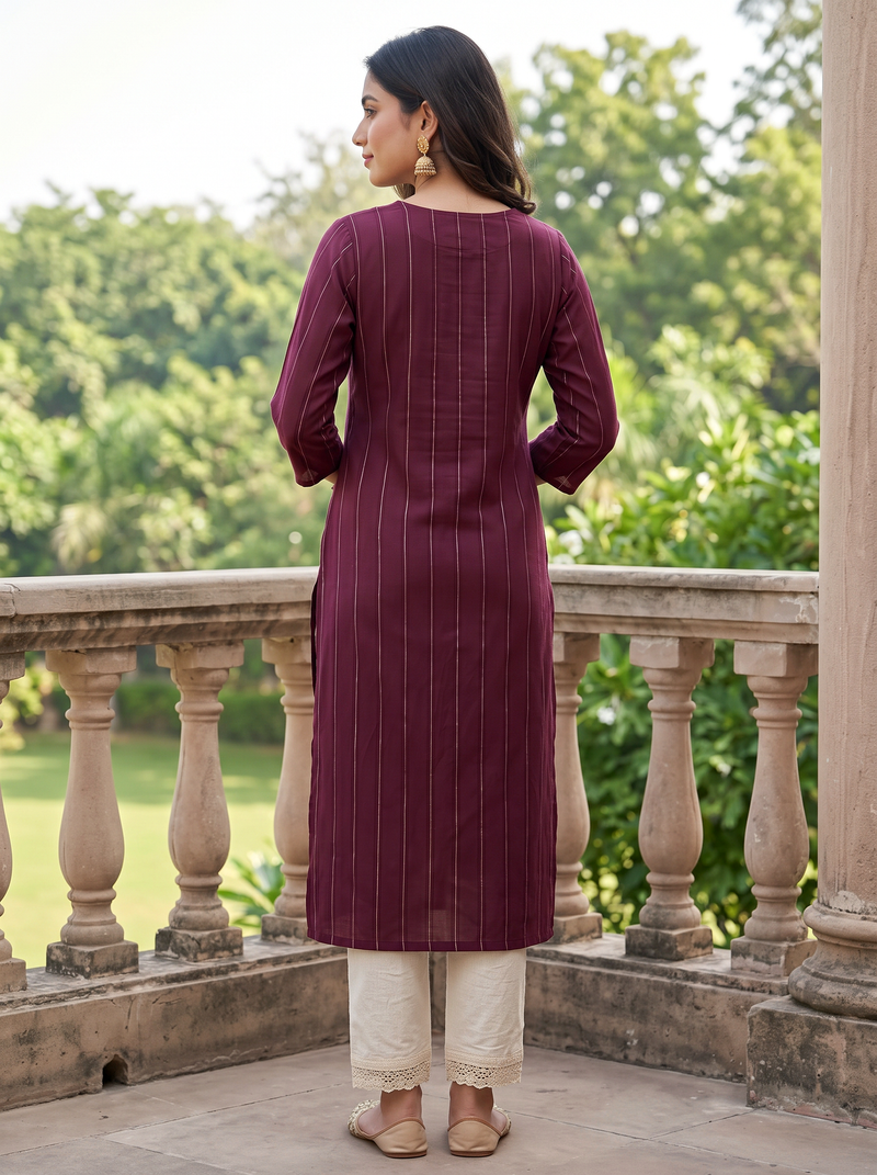 Plum Pinstripe V-Neck Kurti
