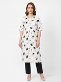 White Monochrome Floral Cotton Kurti - product view 1