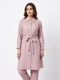 Embellished Belted Shimmer Co-ord Set in Off Pink - product view 1