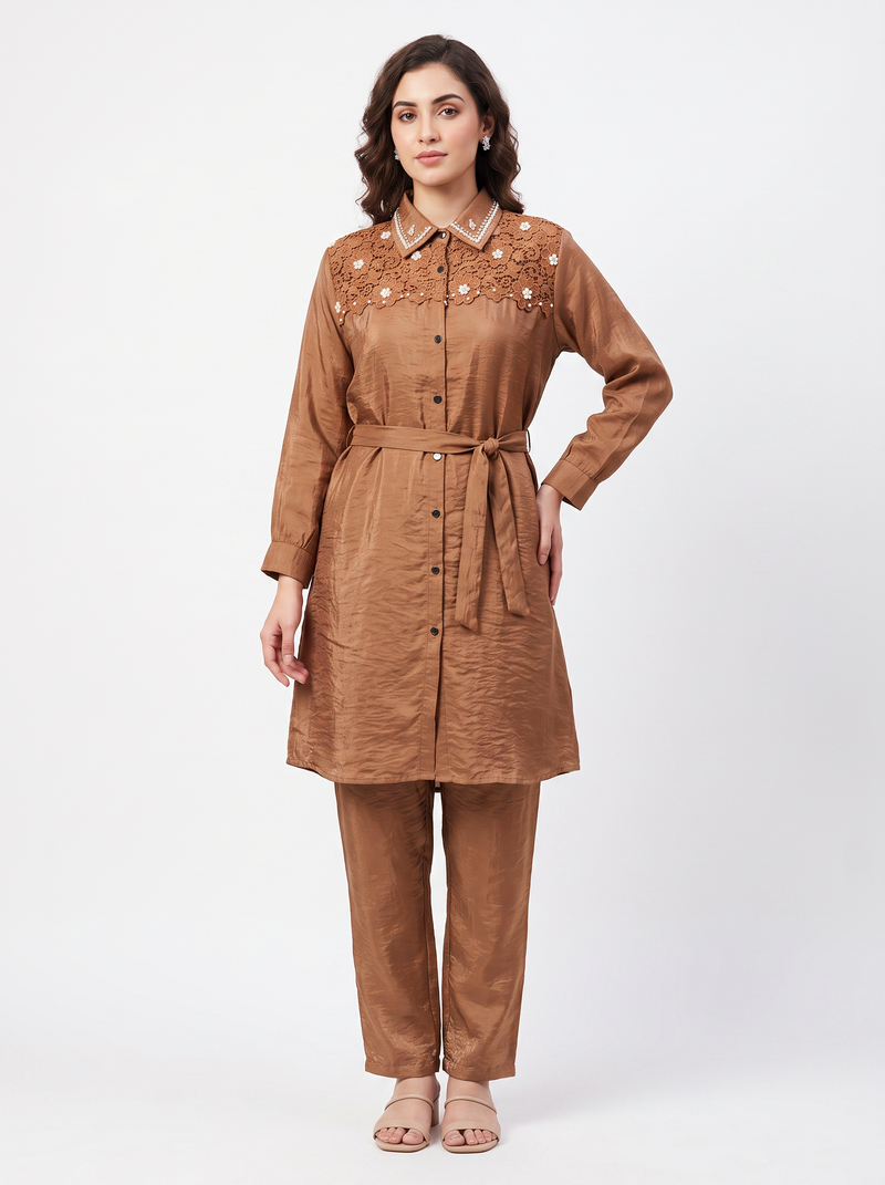 Embellished Belted Shimmer Co-ord Set