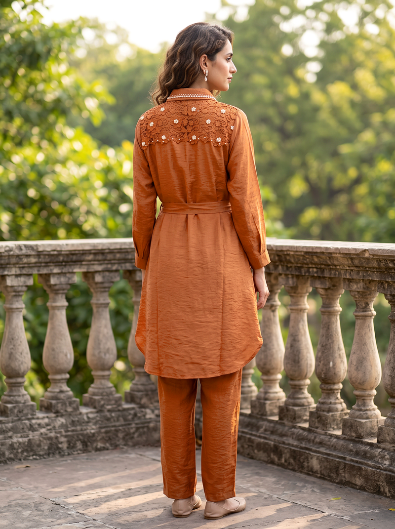Embellished Belted Shimmer Co-ord Set