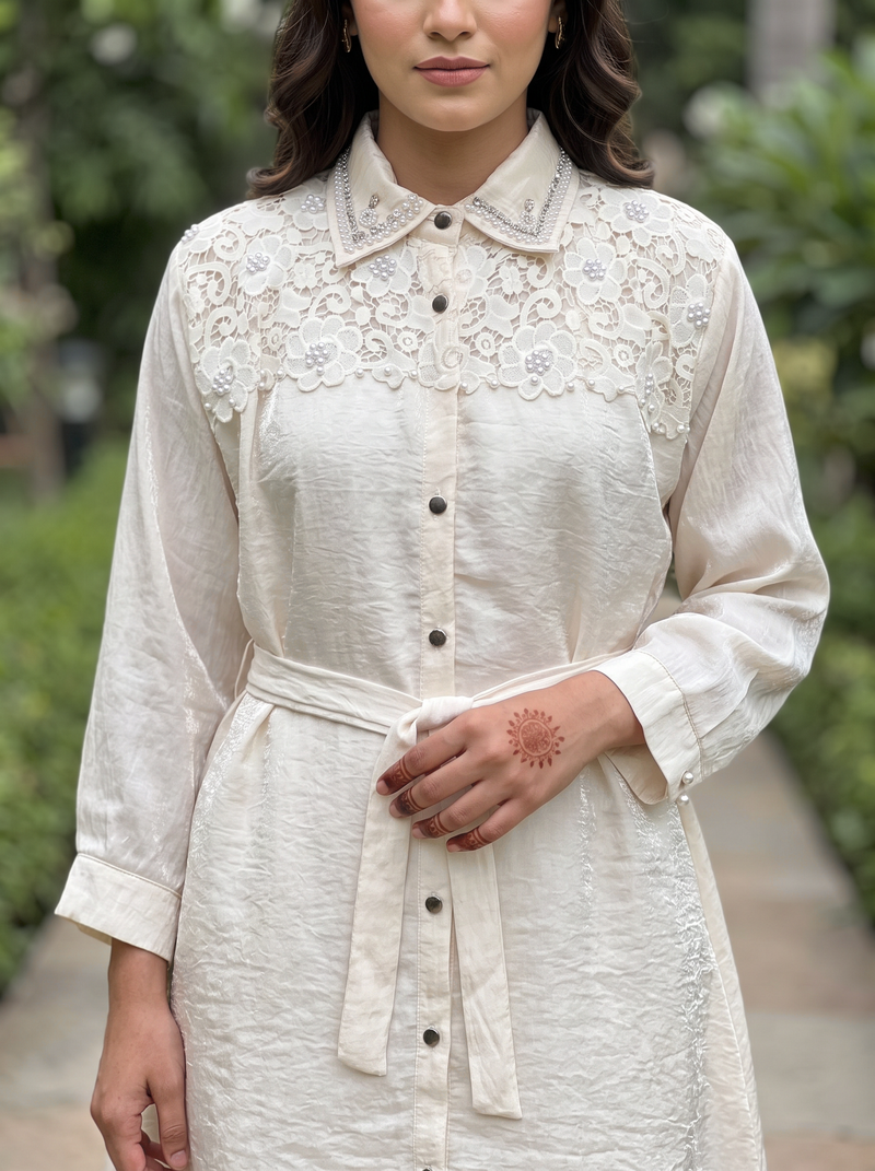 Embellished Belted Shimmer Co-ord Set
