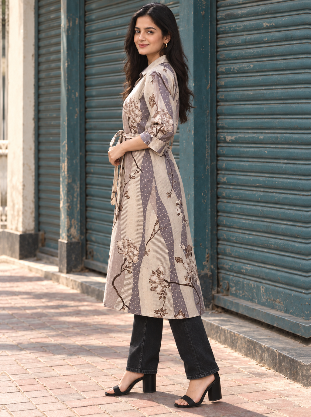 Grey Handloom Cotton Belted Kurti