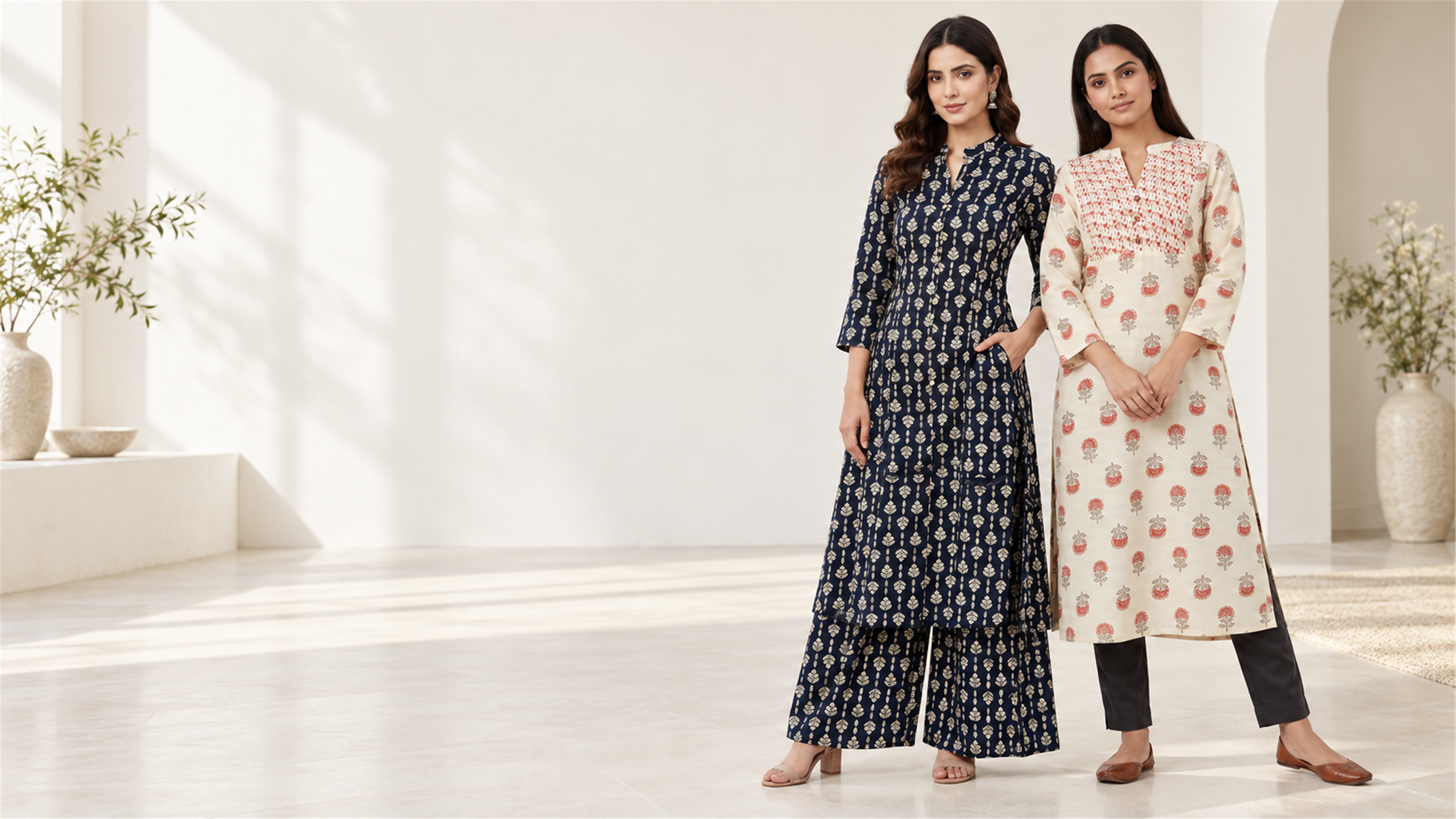 Calviar Vistan navy and ivory kurta collection